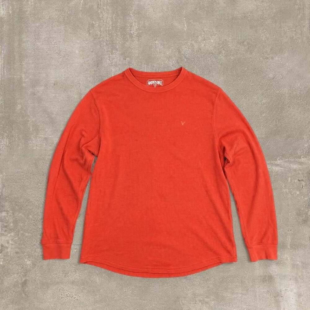 American Eagle Orange Thermal Long Sleeve Waffle Knit Shirt